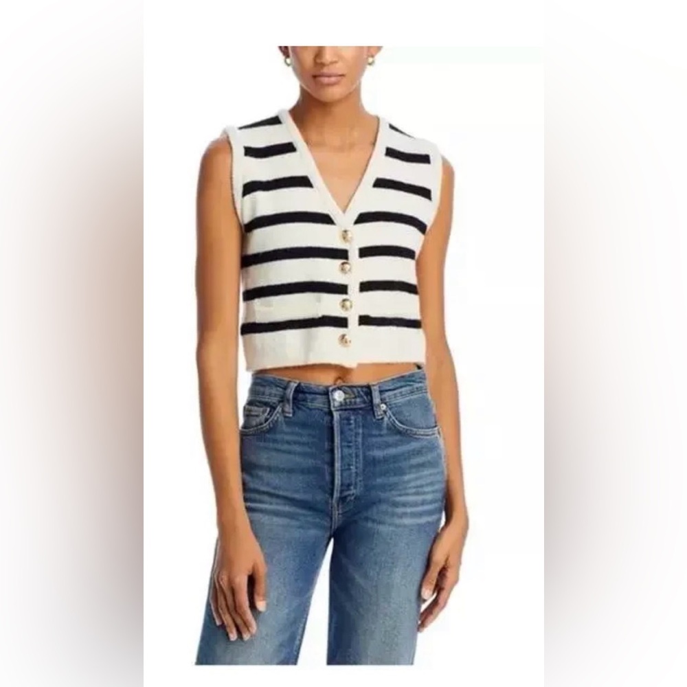 Line and Dot Black and Cream Striped sweater Vest Small NWT